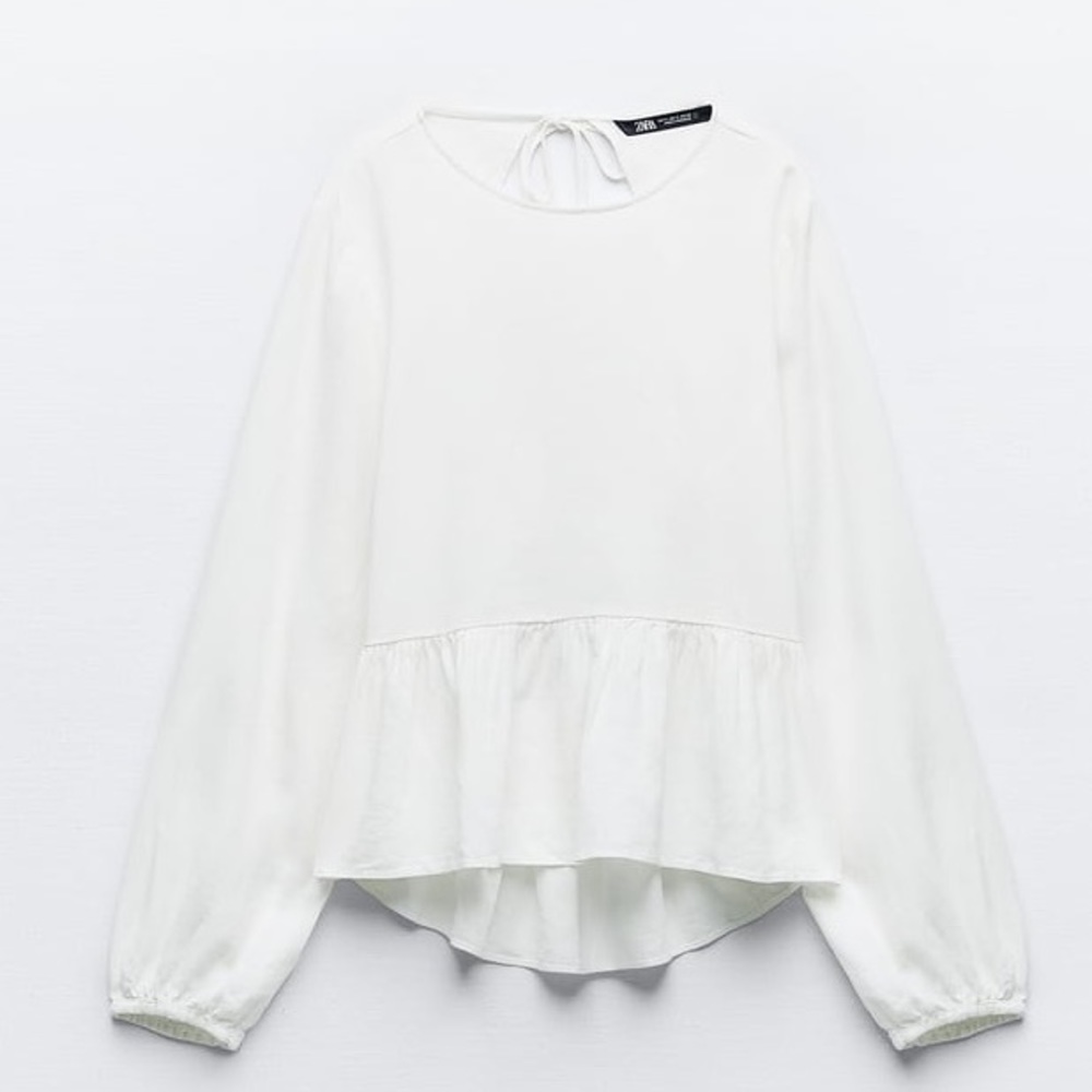 ZARA LINEN BLEND PEPLUM TOP SIZE S